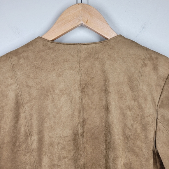J. Jill Brown Tan Faux Suede Zip Moto Jacket Zipper Pockets Small Long Sleeve - Picture 7 of 8